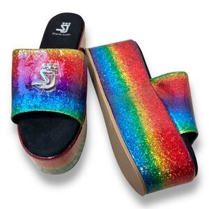 Shane Justin Rainbow‎ Glitter Platform Sandals Size 40 NWOT